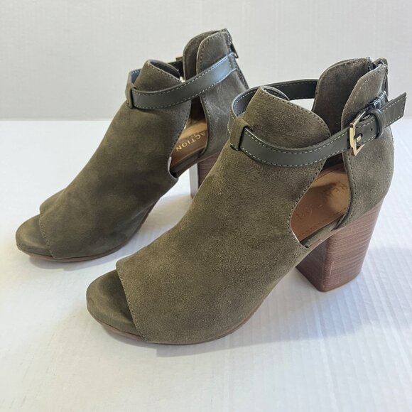 Womens Peep Toe Ankle Bootie Sz 6.5 Chunky Block Heel Boho Chic Western Country - Picture 1 of 8